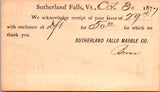 VT, Sutherland Falls - SUTHERLAND FALLS MARBLE CO - 1879 Postal Card - B17073