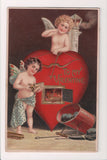 Valentine postcard - To my Valentine - angels, coal, fire in heart - B17113