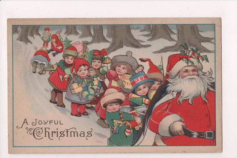 Xmas postcard - Christmas - Santa leading parade of kids - B17117