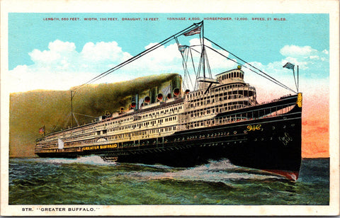 Ship Postcard - GREATER BUFFALO - steamer w/stats  - B18008