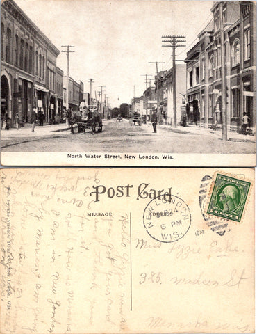 WI, New London - North Water St @1914 postcard - B18030