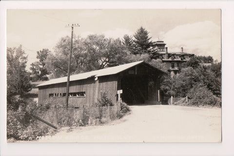 VT, MOSCOW - covered bridge, house, glass insulators on pole - RPPC - BP0040