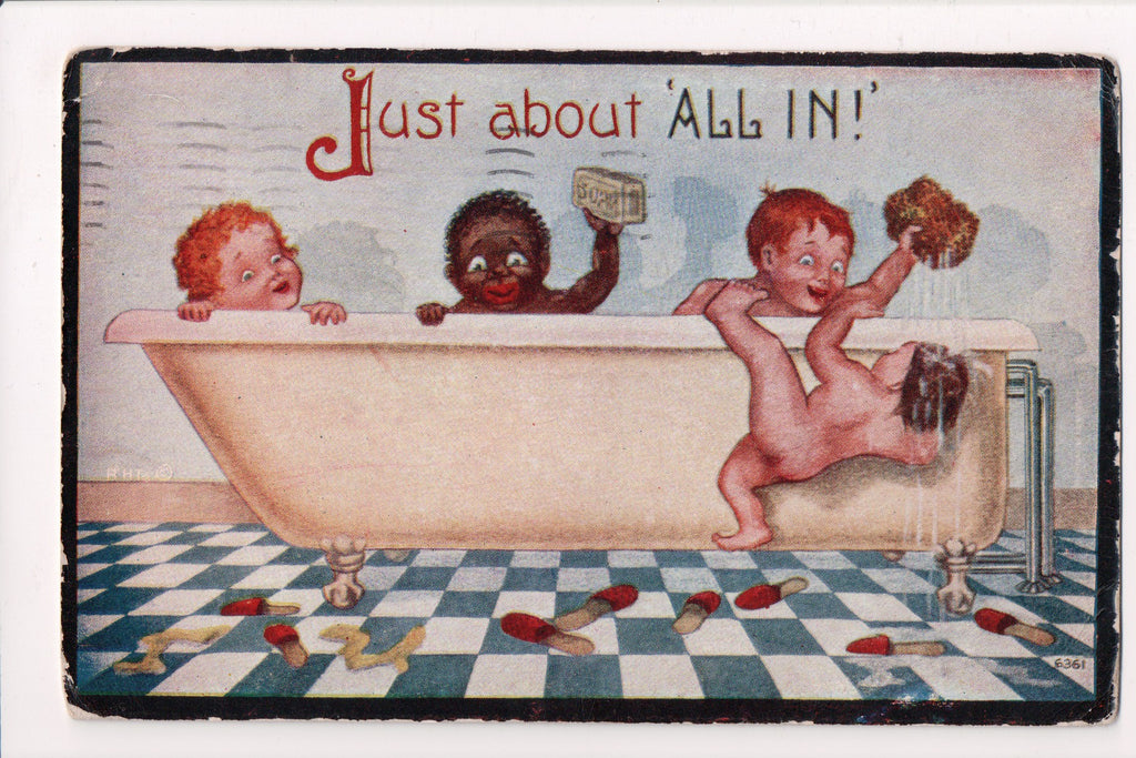 Black Americana - JUST ABOUT ALL IN - white and black kids in tub - C06019