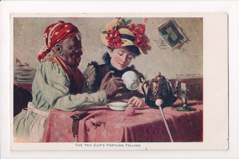 Black Americana - Dark lady, reading white womans tea cup fortune - E10528