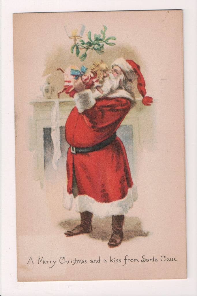 Xmas postcard - Christmas - Santa kissing doll - C06023