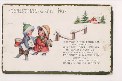 Xmas postcard - Christmas - Kids in deep snow, toys - C06189