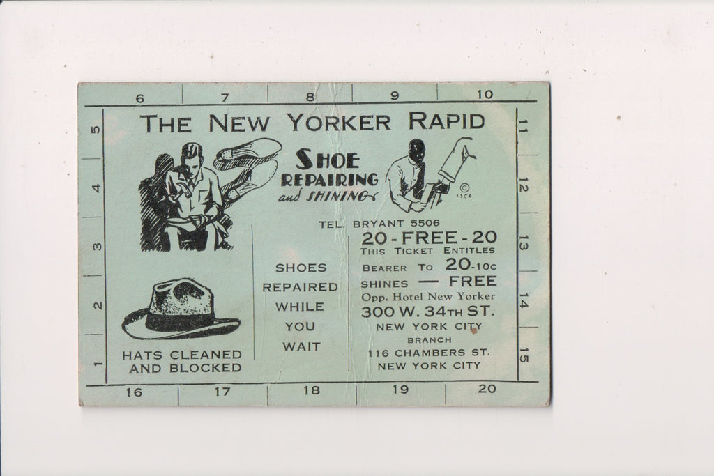 NY, New York City - New Yorker Rapid Shoe Repairing punch card - C06547