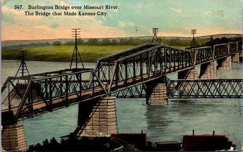 MO, Kansas City - Burlington Bridge (steel) from above - 1913 postcard - C08091