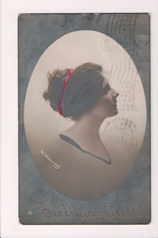 People - Female postcard - Pretty Woman - H Manny RPPC - Birthday - C08377