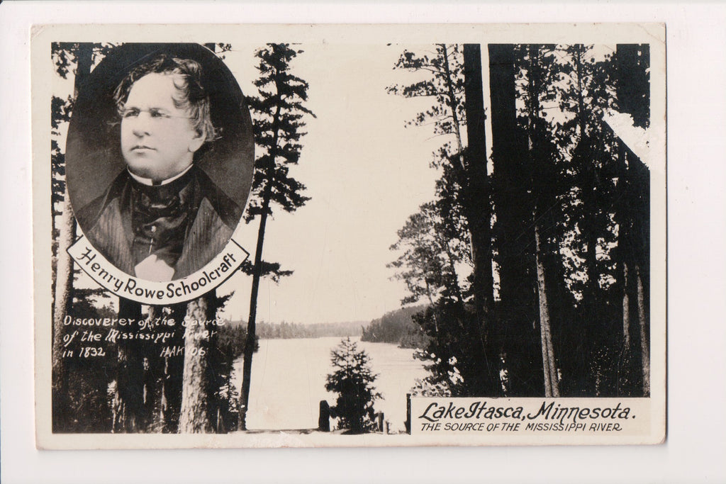 MN, LAKE ITASCA- Henry Rowe Schoolcraft pix - 1936 RPPC - C08463