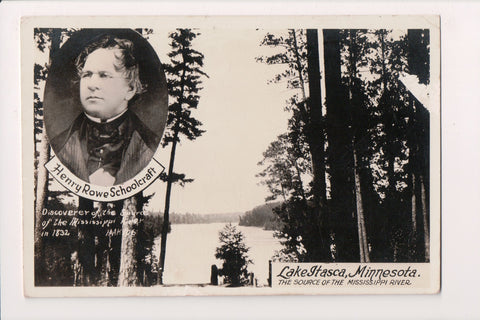 MN, LAKE ITASCA- Henry Rowe Schoolcraft pix - 1936 RPPC - C08463