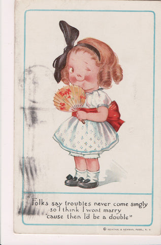Valentine postcard - Folks say troubles never come singly - C08753