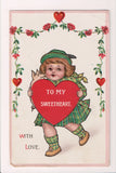 Valentine postcard - To My Sweetheart, plaid clothes, pig - C08756