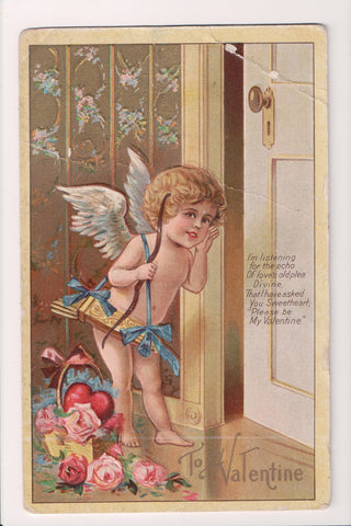 Valentine postcard - To my Valentine - Bare, boy angel at door - C08776