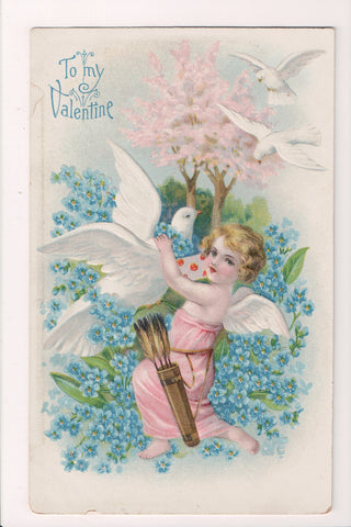 Valentine postcard - To my Valentine - white doves, angel - C08780