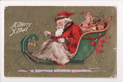 Xmas - Santa driving sleigh with fur lap blanket on, whip in hand - C17023