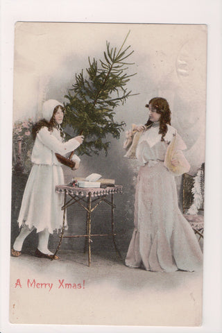 Xmas postcard - Christmas - mother, dau, tree - C17034