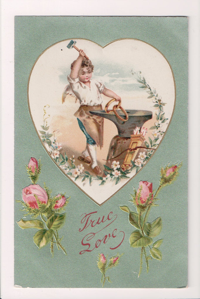 Valentine postcard - Angel blacksmith - Winsch Back - C17041