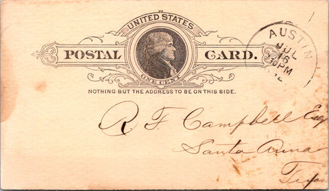 TX, Austin - TREASURY DEPARTMENT - W B Wortham, treasurer - Postal Card - C17134