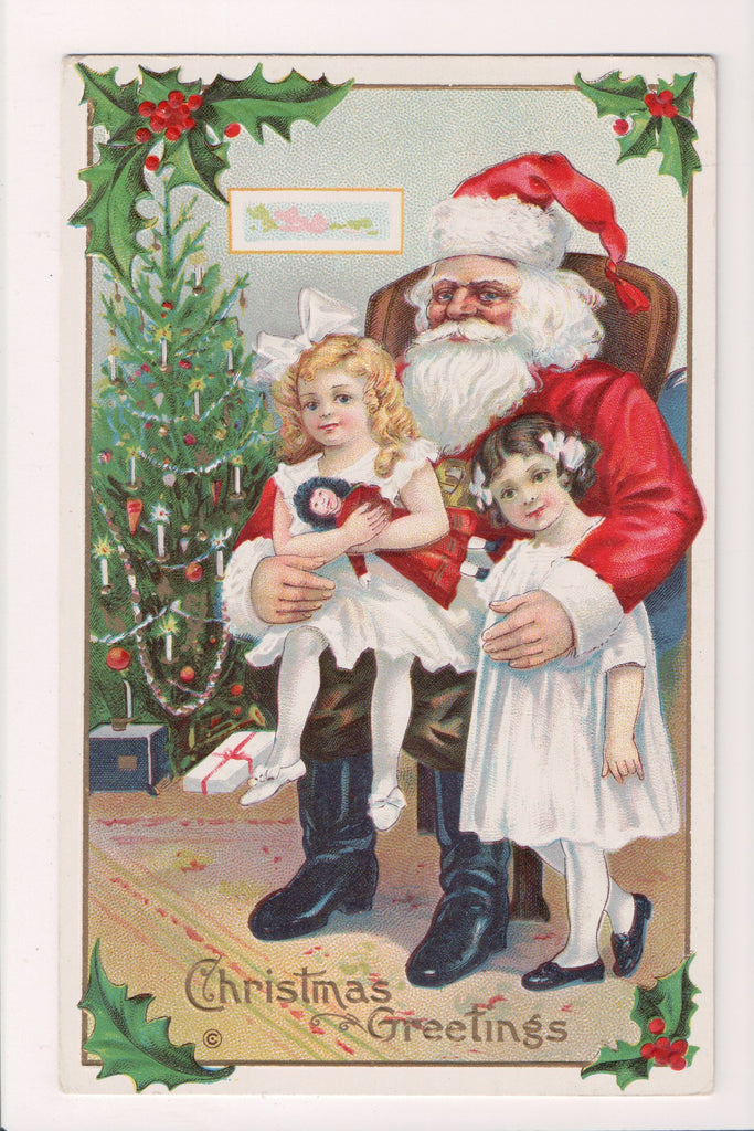 Xmas postcard - Christmas - Santa holding 2 girls - C17146