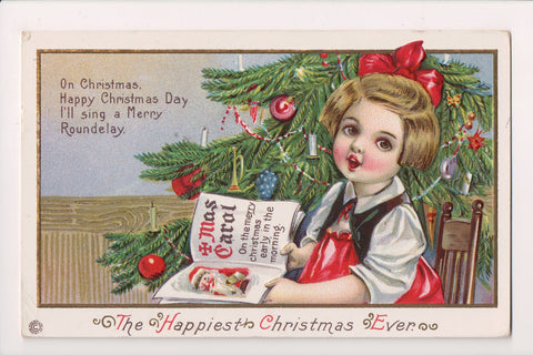 Xmas postcard - Christmas - Girl singing carols - C17155