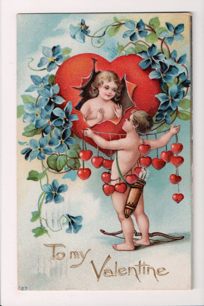 Valentine postcard - To my Valentine - girl popping out of heart - C17157
