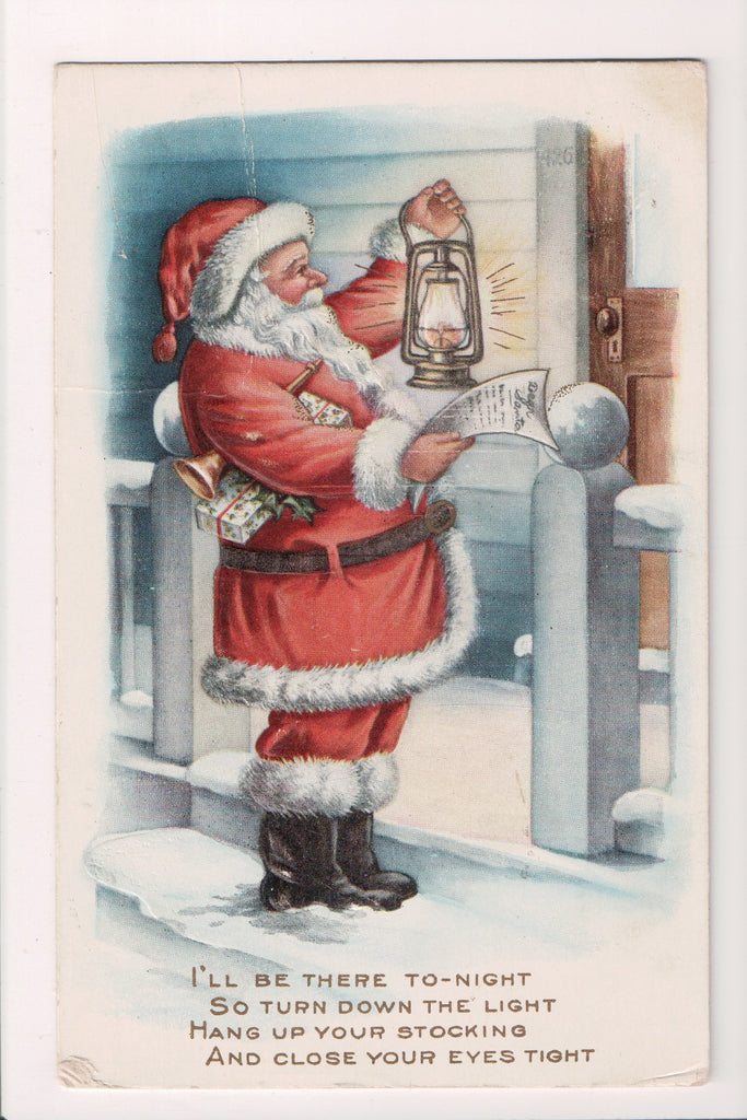 Xmas postcard - Christmas - Santa, lantern, list - C17168