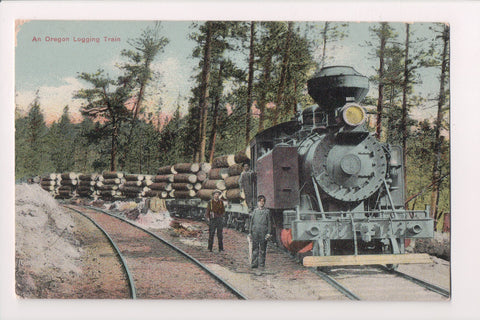 Train - Railroad Engine #4, Logging, workmen postcard - C17234
