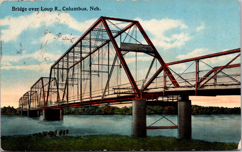 NE, Columbus - bridge over Loup R - 1919 postcard - C17434