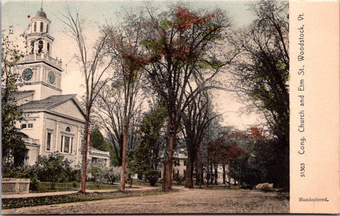 VT, Woodstock - Congregational Church, Elm St - vintage postcard - C17444