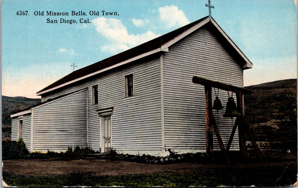 CA, SAN DIEGO - Old Mission Bells, Old Town, hanging bells postcard - C17509