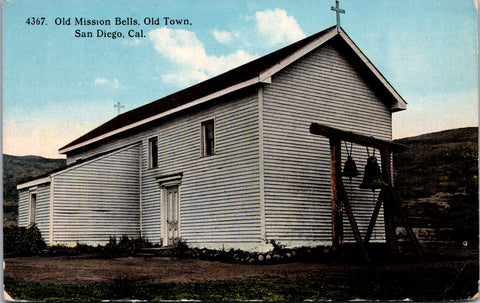 CA, SAN DIEGO - Old Mission Bells, Old Town, hanging bells postcard - C17509