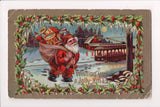 Xmas - Short and stout santa with brown fur - @1914 postcard - C17526