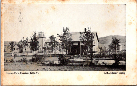 VT, ENOSBURG FALLS - LINCOLN PARK, buildings, water fountain postcard - c17605