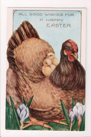 Easter - hen with chicks on back, crocuses - Whitney Made - C17909