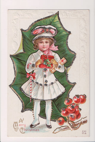 Xmas postcard - Christmas - Girl, gifts, candy cane - C17933