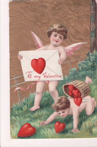 Valentine postcard - To my Valentine - angel on 4s, other w/env - C17960