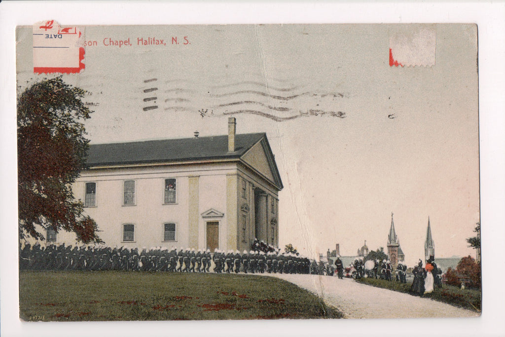 Canada - HALIFAX, NS - Garrison Chapel, military men, band @1908 postcard