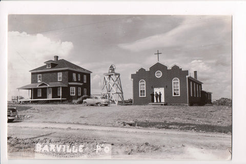 Canada - Barville, QUE - Church, men, large bell, old car - RPPC - F11023