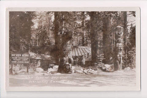 CA, Emerald Bay - Bay View Resort, totem poles up close, RPPC - CP0362