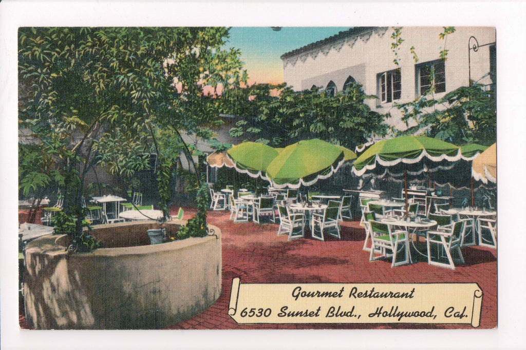 CA, HOLLYWOOD - Gourmet Restaurant, umbrellas over tables - B05301