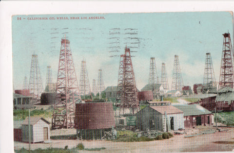CA, LOS ANGELES - Oil Wells near LA, incl buildings, @1909 postcard - C06313