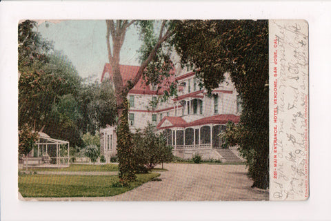 CA, San Jose - Hotel Vendome, main entrance - @1912 postcard - w01616