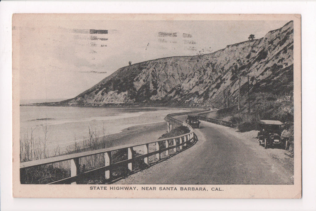 CA, Santa Barbara - State Highway, model T type cars - @1924 postcard - w04623