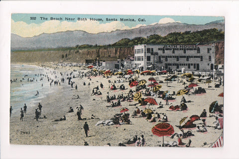 CA, Santa Monica - Bath House, beach scene postcard - B08059