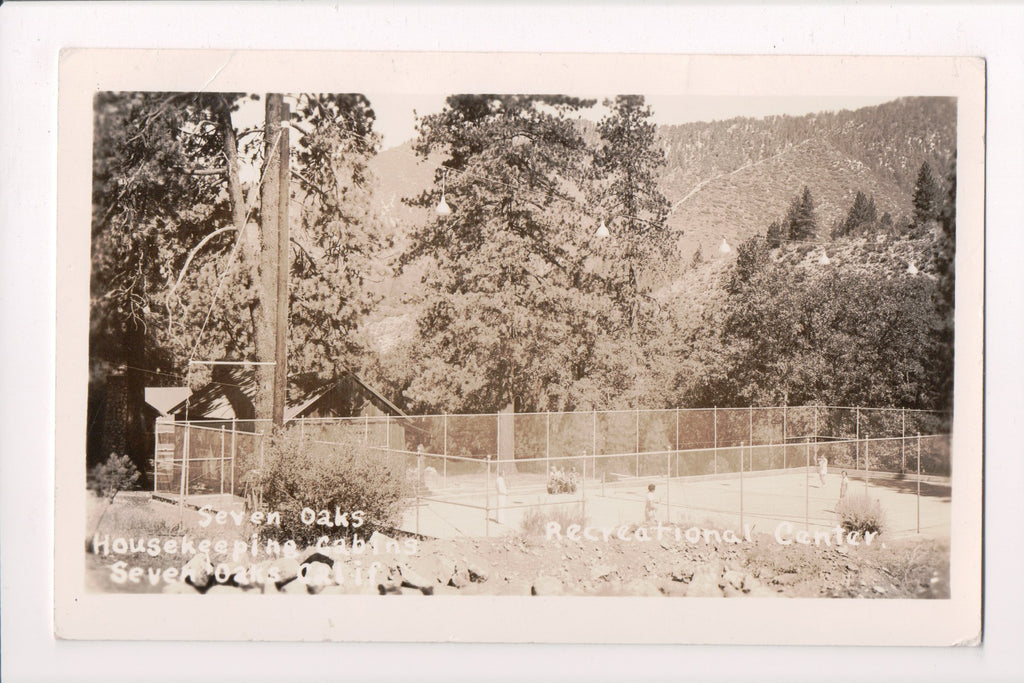 CA, Seven Oaks - Recreational Ctr, cabins, tennis court, people RPPC - B17142