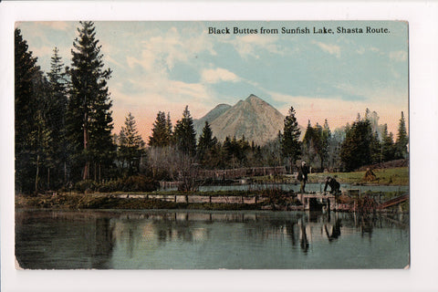 CA, Sunfish Lake - Black Buttes, Shasta Route, men at sluice gate - MB0599