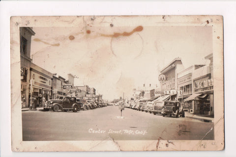 CA, TAFT - Center St with signs - Z17052 - RPPC postcard **DAMAGED / AS IS**