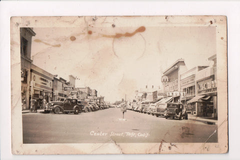 CA, Taft - Center St with signs - Z17052 - RPPC postcard **DAMAGED / AS IS**