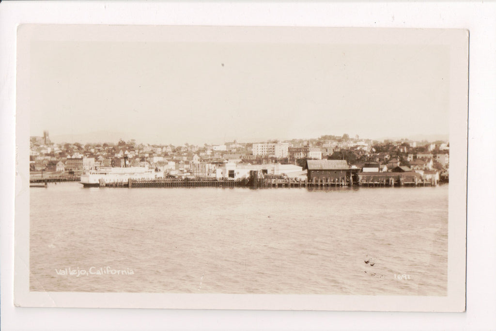 CA, VALLEJO - Bird eye view from the water - RPPC with sign - B06084